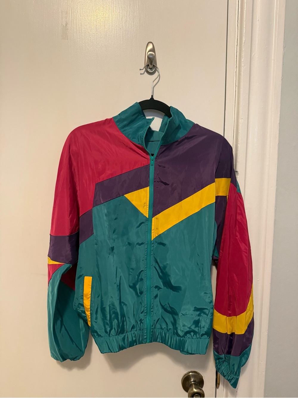 Retro bomber jacket zip up. Color block. 70s jacket.